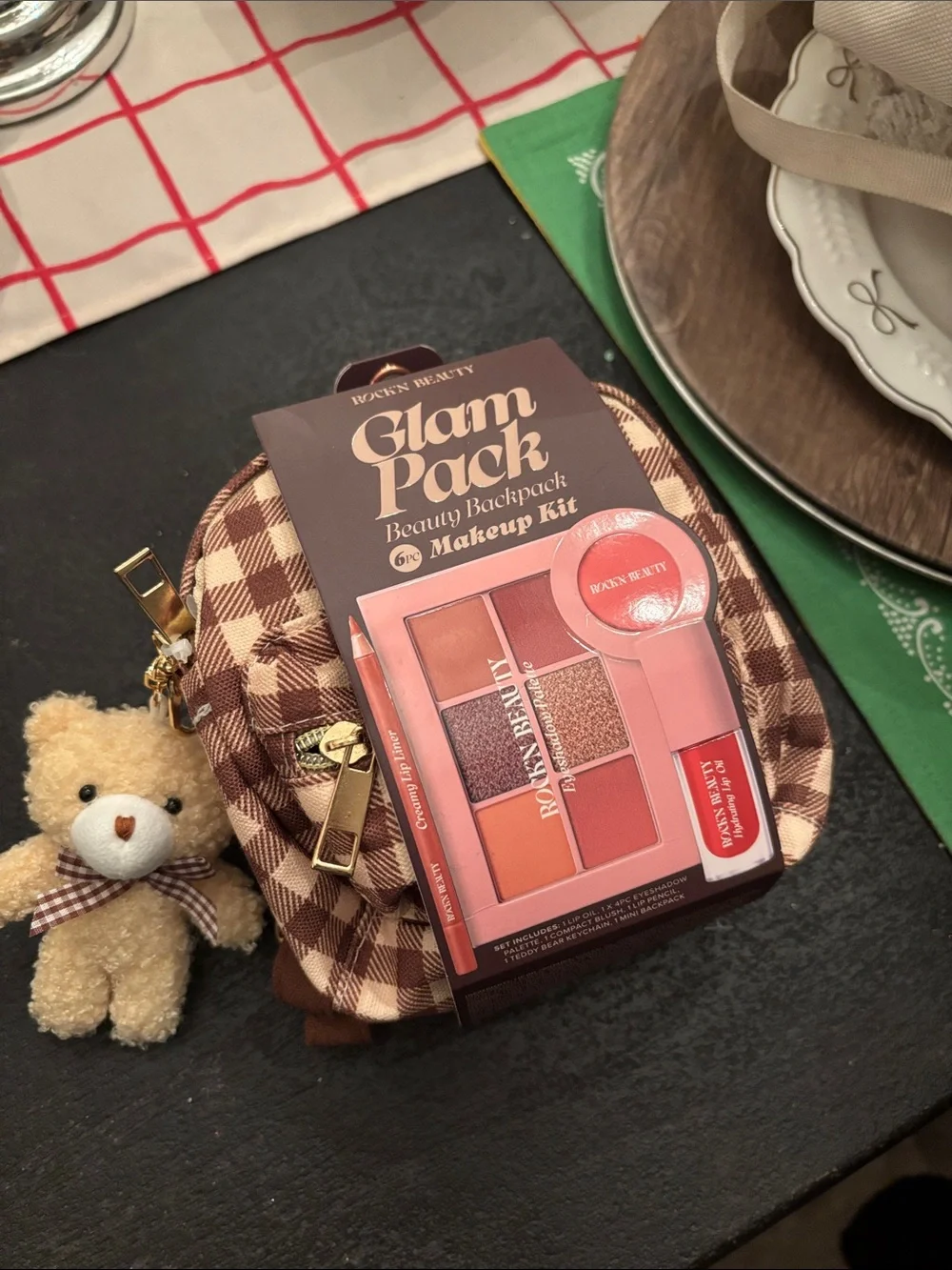 Backpack Makeup Kit - Pink & Brown Eyeshadow Palette lip great gift